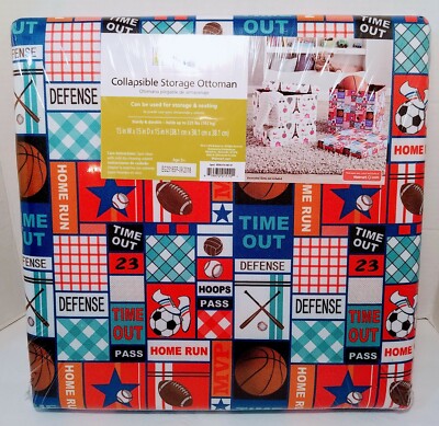 New Mainstays Ottoman Storage Kids Sports Collapsible Storage Multicolored -image