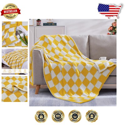 Handmade Cozy Checkered Throw Blanket - Soft Microfiber Quilt for Travel 60
