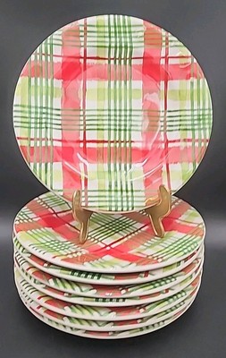 8- Pier 1 Ironstone Christmas Holiday Watercolor Plaid 8 5/8