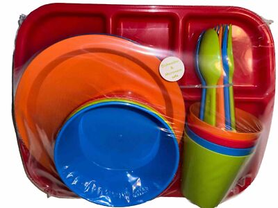 Mainstay Kids BPA-Free Plastic Dinnerware 24-Pc Set - Blue, Green, Orange, Red-image
