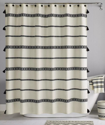 Better Homes & Gardens Boho Chic Cotton Shower Curtain Black/White 72x72 S7-image
