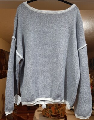 BEAUTIFUL Belle De Jour gray XL Pullover Sweater w/fringe back stripe NEW-image