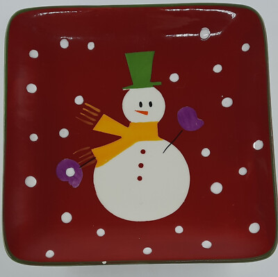 Pier 1 Imports Christmas Snow Hand Painted Dolomite Holiday Plate 6x6x1 In EUC-image
