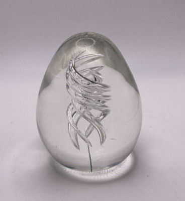 Pier 1 Imports Egg Shape Clear Paperweight With Swirl Design Inside 3