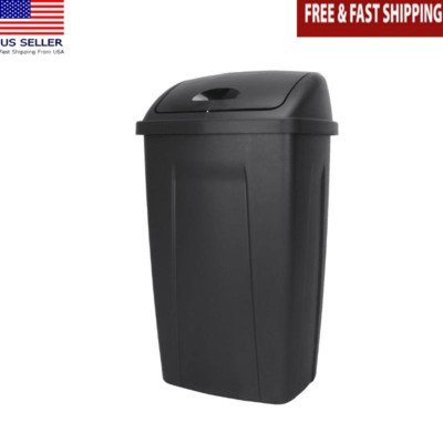 13 Gallon Kitchen Trash Can Plastic Swing Top Waste Bin Indoor Use Easy Clean-image