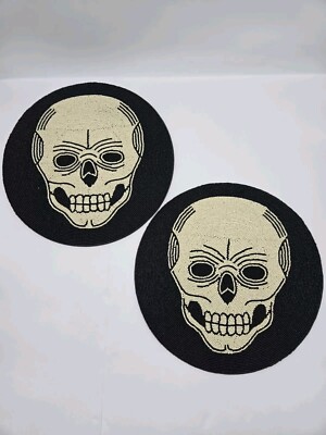Pier 1 Imports Set Of 2 Halloween Beaded Skull Skeleton Placemats 15