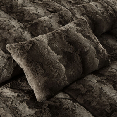 NEW! ~ SUPER SOFT & PLUSH WARM COZY LUXURY BROWN TAUPE FAUX FUR COMFORTER SET-image