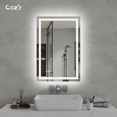 24x36'' LED Bathroom Mirror Wall Vanity Mirror Dimmable Anti-fog Tempered Glass-image