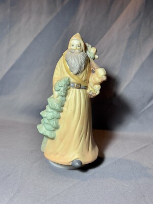 Vintage 8.5” Musical Old World Santa Figurine Wind-up Spinning Ceramic-image