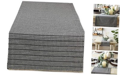  Farmhouse Gingham, Checked Tabletop Collection, Table Runner, 14x72, Black -image