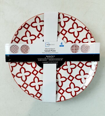 Mainstays Mix & Match Stoneware Salad/Dessert Plates Four Plates Four Designs-image