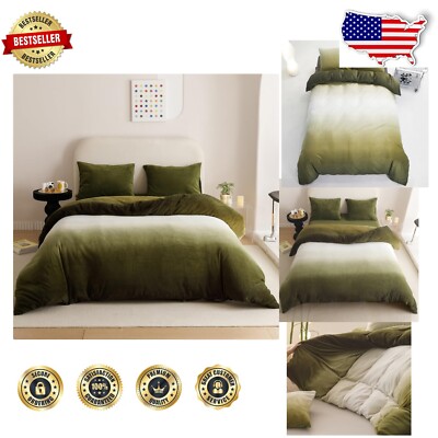 Elegant King Size Velvet Comforter Set in Gradient Green - Machine Washable-image