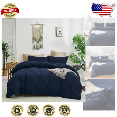 Cozy Navy Blue Comforter Set Full Size - 3 Piece Cotton Bedding for All Seasons-image