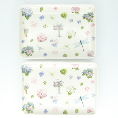 Design Imports Hydrangea Ellen Blonder Melamine Snack Trays ‘99 Italy - Set of 2-image
