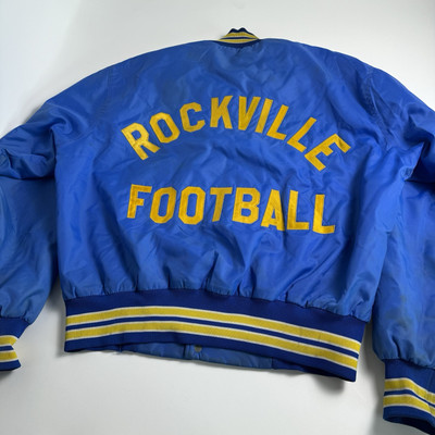 Vintage 80s West Wind Varsity Jacket Rockville Football Mens XL Blue Yellow Rare-image