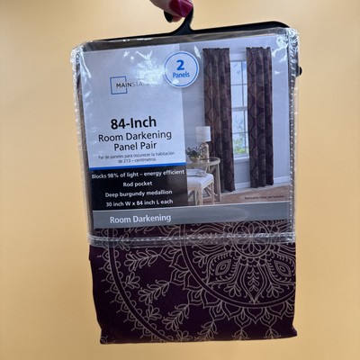 Mainstays 30”Wx84”L Room Darkening 2 Panel Set Deep Burgundy Medallion-image