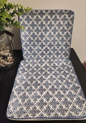 PIER 1 Dinner Plates Designed by Gudari Blue Floral Print Square 10⅝