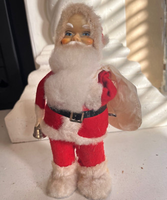 Vintage Santa Claus Christmas Rings Bell Wind Up Mechanical Works Sack Japan 10