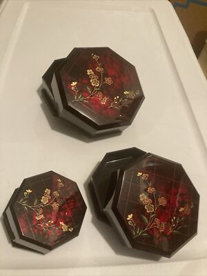 Three Floral Imports Hand-painted Multicolored Stash Jewelry Boxes Made In Japan-image