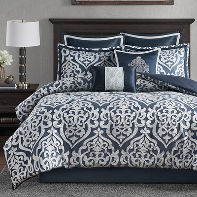 Odette Cozy Comforter Set Jacquard Damask Medallion Design  Modern All Season D-image