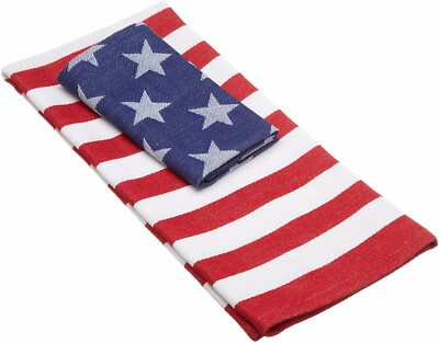 Design Imports DII Oh My Stars Dishcloth Towel Set Patriotic Americana July 4-image