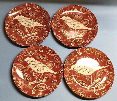 Pier 1 Imports Red Paisley Bird Salad Plate Set of 4-image