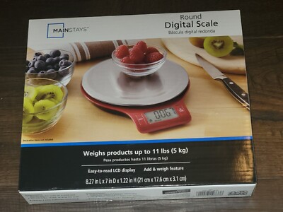 Mainstays Round Digital Kitchen Food Scale, Stainless Steel Platform LCD Display-image