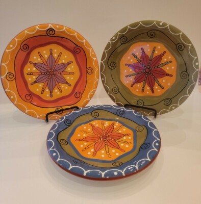Pier 1 Imports Hand Painted Ironstone Salad Plates 8”  Set of 3  -image