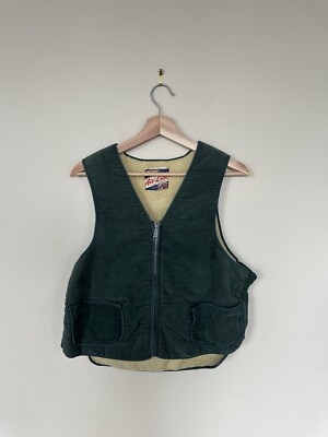 Vintage 50s 60s Air Crest Forrest Green Suede Lion Sherpa Lined Vest Small USA -image