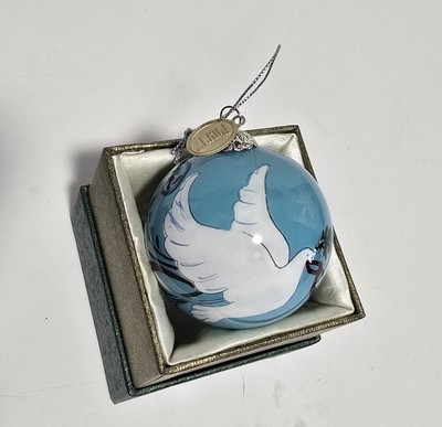 Pier 1 Imports Li Bien Dove on Blue Glass Christmas Ornament With Box 2.5” 2014-image