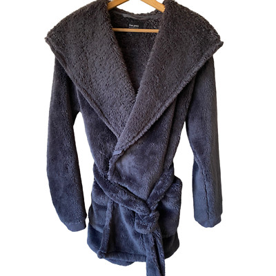 Free Press Sz 10 Fluffy Plush Cozy Robe Waist Tie Front Pockets Gray Purple Cozy-image