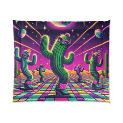 King Size Comforter Cactus Disco Southwestern Cowgirl Funny Festival Dance Goofy-image