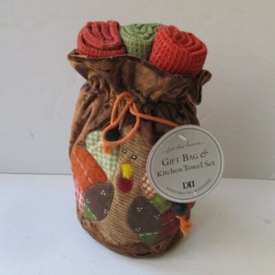 Adorable DII Turkey Patchwork Kitchen Towel Set Gift Bag - NWT-image