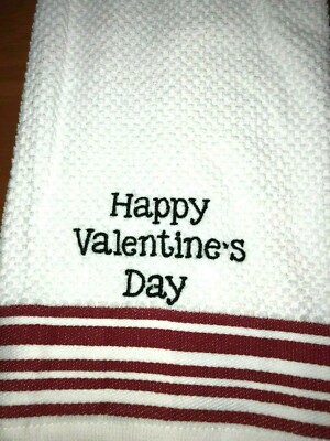 Embroidered Striped Kitchen Hand Towel HAPPY VALENTINE'S DAY BS2285-image