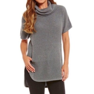 Ugg Gray Waffle Knit Turtleneck Short Sleeve Tunic Length Sweater-image