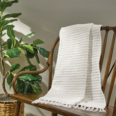 Skyla Woven Throw 50x60 Cotton Tassels Ivory Textured Park-image