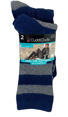 NWT Cuddl Duds Socks Womens Shoe Size 4-10 Blue Striped Plushfill (2 pair)-image