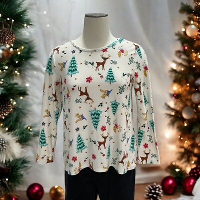 Christmas Holiday Long Sleeve Top Festive Deer Tree Festive Cozy Winter Party-image