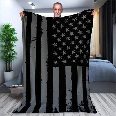 Duotone Patriotic US Flag Cozy Comfort Velveteen Plush Blanket Black Color-image