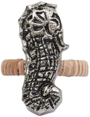 Design Imports 22980 Seashore Table Linens, Cast Brass Napkin Ring, Seahorse-image