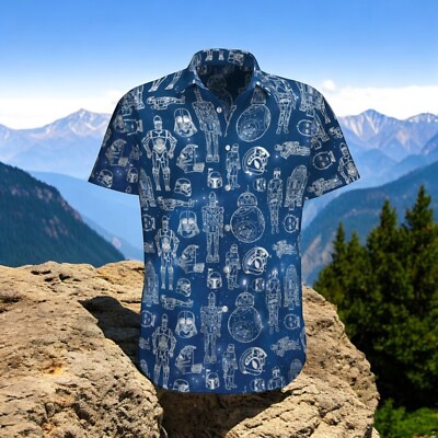 Star Wars Over Printed Navy Hawaiian Shirt-image