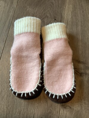 Toddler Slipper Plush Booties Size M Medium EUC Soft Sole Pink Brown-image