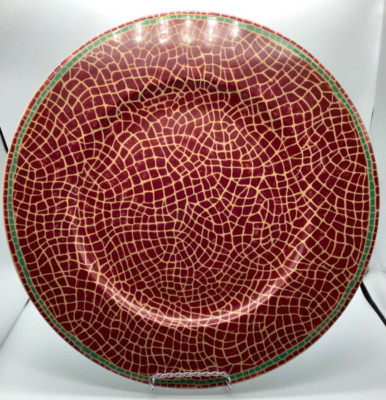 Pier 1 Mosaic Fruit Chop Plate Platter Red/Gold/Green Earthenware Italy, 12.5”-image