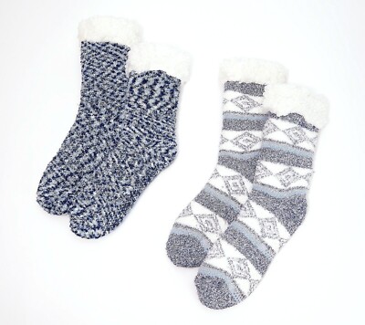 Cuddl Duds Faux Sherpa Cozy Lined Socks-Twilight Blue-One Size A344017 NEW-image