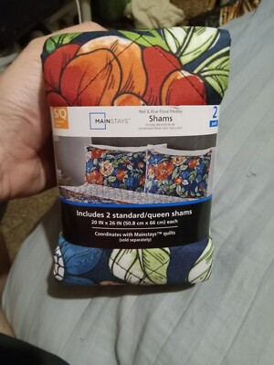 Mainstays Shams Floral Medley Red And Blue Standard/queen New-image