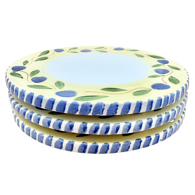 Set of 3 Pier 1 Handpainted Italian Ceramic Trivets ~ Blue Olive Design ~ 7.75”-image