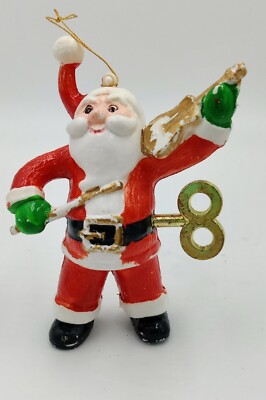 Vintage Blow Mold Santa Rare Violin Wind Up Key Hand Painted 4.2