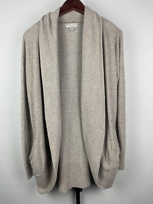 Barefoot Dreams Taupe 452 Cozychic Lite Knit Open Front Cardigan Sweater Sz M-image