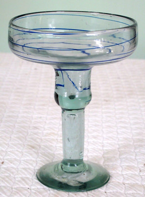 Vintage Hand Blown Margarita Glass Blue/Green Spiral Design Pier One Imports-image