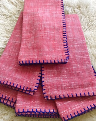 BRAND NWT PIER 1 IMPORTS SET OF 6 RED STITCHED CLOTH NAPKINS-image